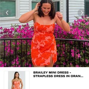 Floral Strapless Orange jacquard Dress